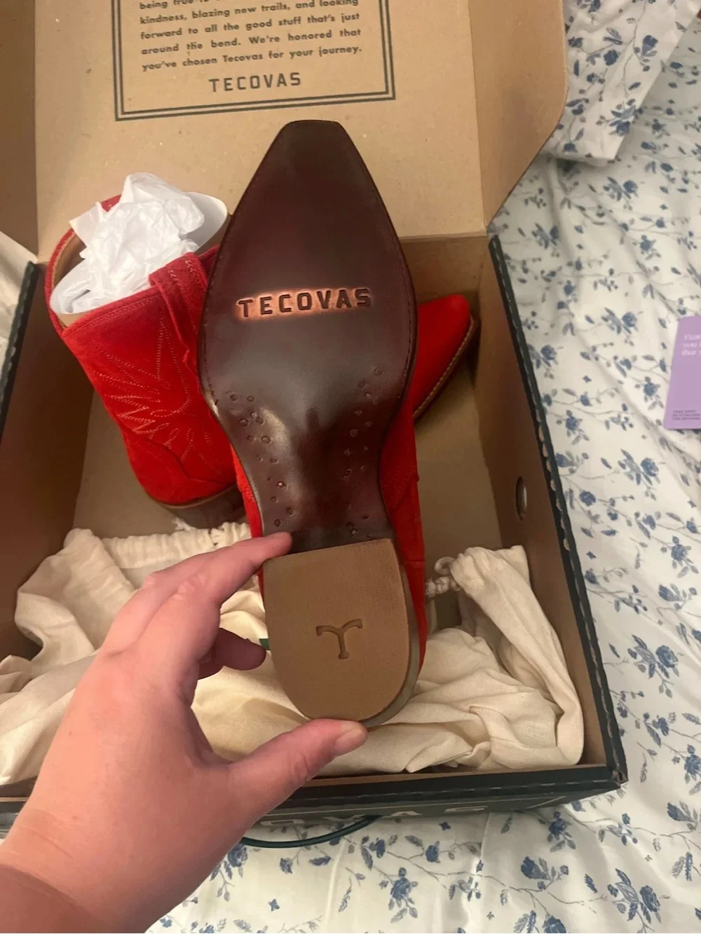 Tecovas Red Suede Western Ankle Boot